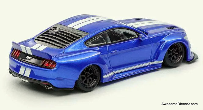 Ford Mustang (6th Generation) Clinched Widebody Kit, Metallic Blue 1:64 Diecast Model Car by Liberty64