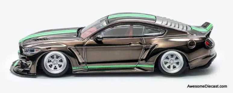 Ford Mustang (6th Generation) Clinched Widebody Kit, Black Chrome 1:64 Diecast Model Car by Liberty64