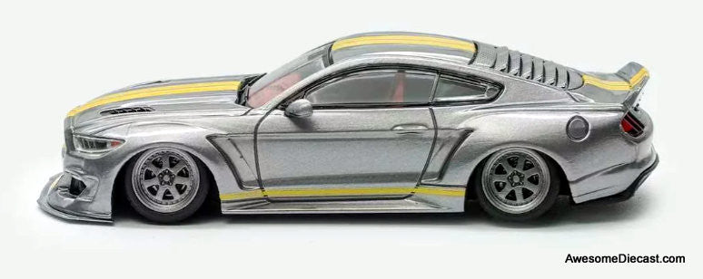 Ford Mustang (6th Generation) Clinched Widebody Kit, Metallic Gray 1:64 Diecast Model Car by Liberty64