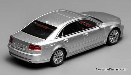 2008 Audi A8, Ice Silver Metallic 1:64 Diecast Model Car by MotorHelix