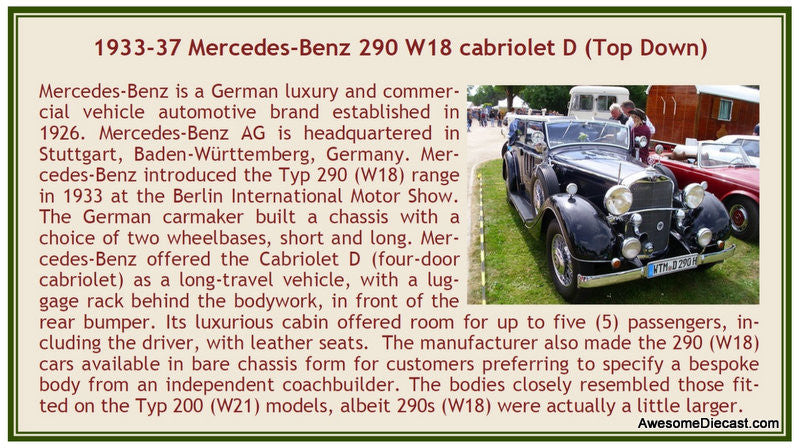 Esval Models 1:43 1933-37 Mercedes-Benz 290 W18 Cabriolet D Short Wheel Base (Top Down), Black