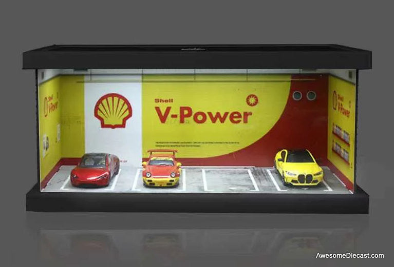 Shell 4 Car Parking Scene w/Lighting & Protective Dust Cover 1:64 Diorama by MoreArt