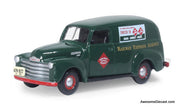 1950 Chevrolet 3100 Panel Van, Green: Railway Express Agency 1:87 Diecast Model Truck by Oxford Diecast