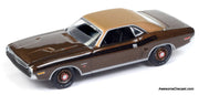 1971 Dodge Challenger R/T, Dark Gold Metallic w/Gold Vinyl Roof 1:64 Diecast Model car by Auto World