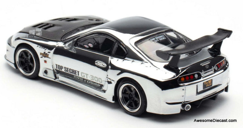 Toyota Supra GT300 Top Secret, Chrome Silver 1:64 Diecast Model Car by Pop Race