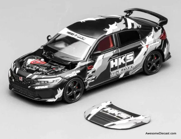 Honda Civic Type R (FL5), Matte Black: HKS Livery 1:64 Diecast Model Car by MotorHelix