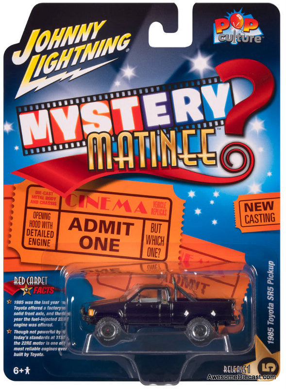 1985 Toyota SR5 Truck, Black "Mystery Matinee: Back to the Future" (1985 Movie) 1:64 Diecast Model Car by Johnny Lightning