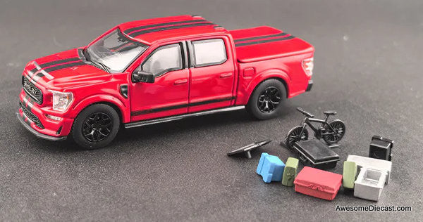 Ford F-150 Shelby Pick-Up Truck w/Accessories, Red 1:64 Diecast Model Truck by Fine Works64