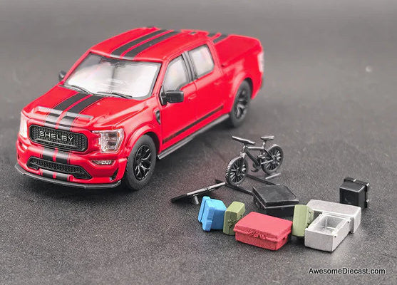Ford F-150 Shelby Pick-Up Truck w/Accessories, Red 1:64 Diecast Model Truck by Fine Works64