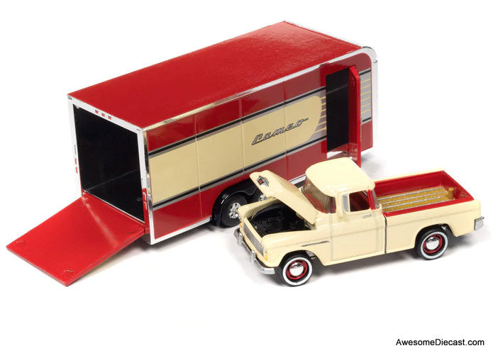 Johnny Lightning 1:64 1955 Chevrolet Cameo w/Enclosed Car Trailer