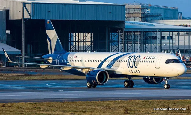Airbus A321neo: Delta Airlines (Reg # N589DT) 100th Anniversary Livery 1:400 Diecast Model Plane by Gemini Jets