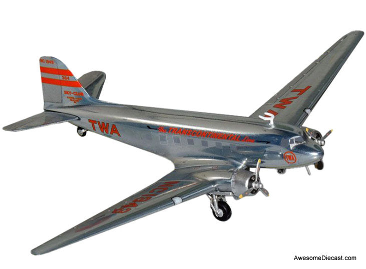 McDonnell Douglas DC-3 (Polished): TWA - Trans World Airlines (Reg #NC1943) 1:200 Diecast Model Plane by Gemini 200