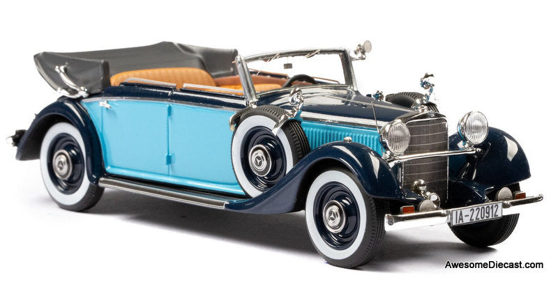 Esval Models 1:43 1934-37 Mercedes-Benz 290 W18 Cabriolet D Long Wheel Base Top Down, 2 Tone Blue
