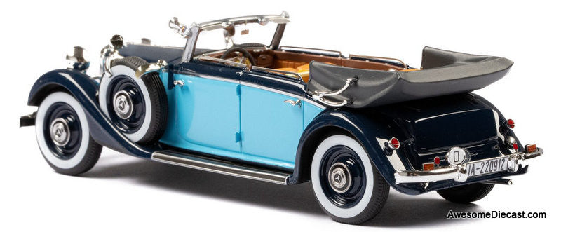 Esval Models 1:43 1934-37 Mercedes-Benz 290 W18 Cabriolet D Long Wheel Base Top Down, 2 Tone Blue