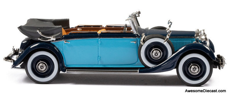 Esval Models 1:43 1934-37 Mercedes-Benz 290 W18 Cabriolet D Long Wheel Base Top Down, 2 Tone Blue