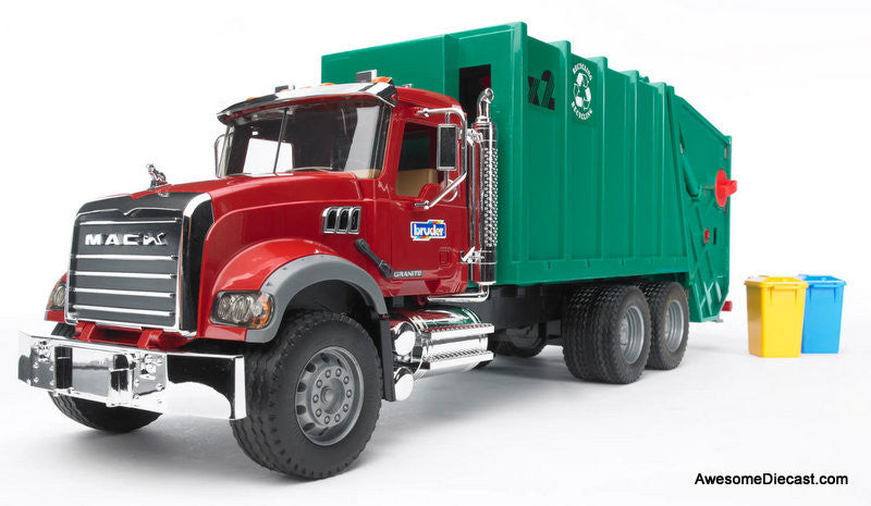 Bruder 1:16 Mack Granite Rear Loading Garbage Truck, Red/Green