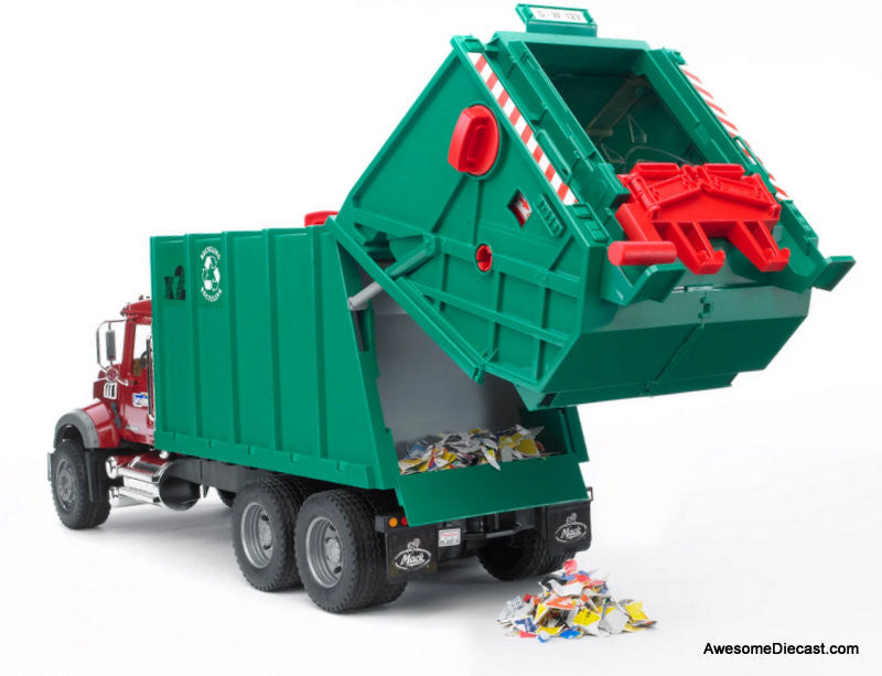 Bruder 1:16 Mack Granite Rear Loading Garbage Truck, Red/Green
