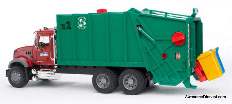 Bruder 1:16 Mack Granite Rear Loading Garbage Truck, Red/Green
