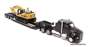 Diecast Masters 1:87 Kenworth T880s SBFS 40in-Sleeper Tandem Tractor w/Lowboy Trailer & Cat 320D L Hydraulic Excavator