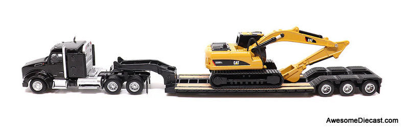 Diecast Masters 1:87 Kenworth T880s SBFS 40in-Sleeper Tandem Tractor w/Lowboy Trailer & Cat 320D L Hydraulic Excavator