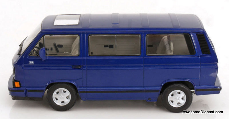 1992 Volkswagen Bus T3 Multivan (Limited Last Edition), Metallic Blue 1:18 Diecast Model Car by KK Scale