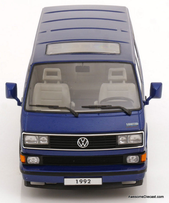 1992 Volkswagen Bus T3 Multivan (Limited Last Edition), Metallic Blue 1:18 Diecast Model Car by KK Scale
