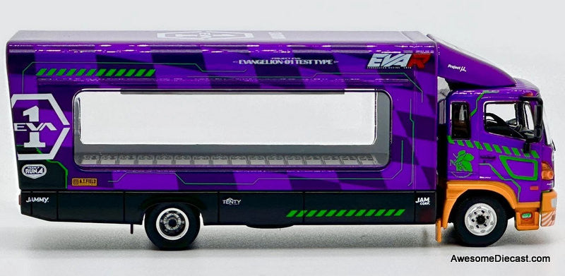 Tiny 1:64 Hino 500 Car Transporter, Purple: Eva-01 Racing Project Operation