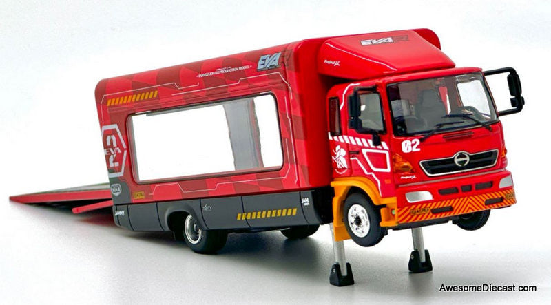 Tiny 1:64 Hino 500 Car Transporter, Red: Eva Racing Test Car