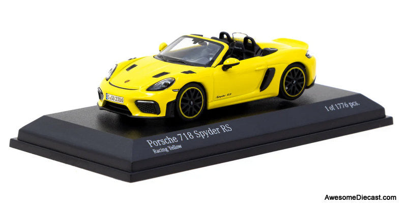 Porsche 718 Spyder RS, Racing Yellow 1:64 Diecast Model Car by Minichamps/Tarmac Works