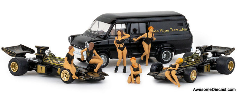 1974 Ford Transit Van w/2 Formula 1 Race Cars & 6 Glamour Models 1:87 ABS Plastic Model by Brekina
