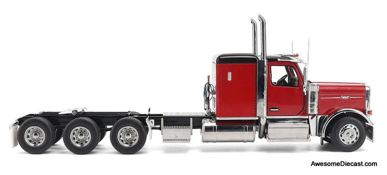 Peterbilt 589 131 BBC Configuration w/58 Sleeper and Tridem Axle Semi, Legendary Red 1:32 Diecast Model Truck by Diecast Masters
