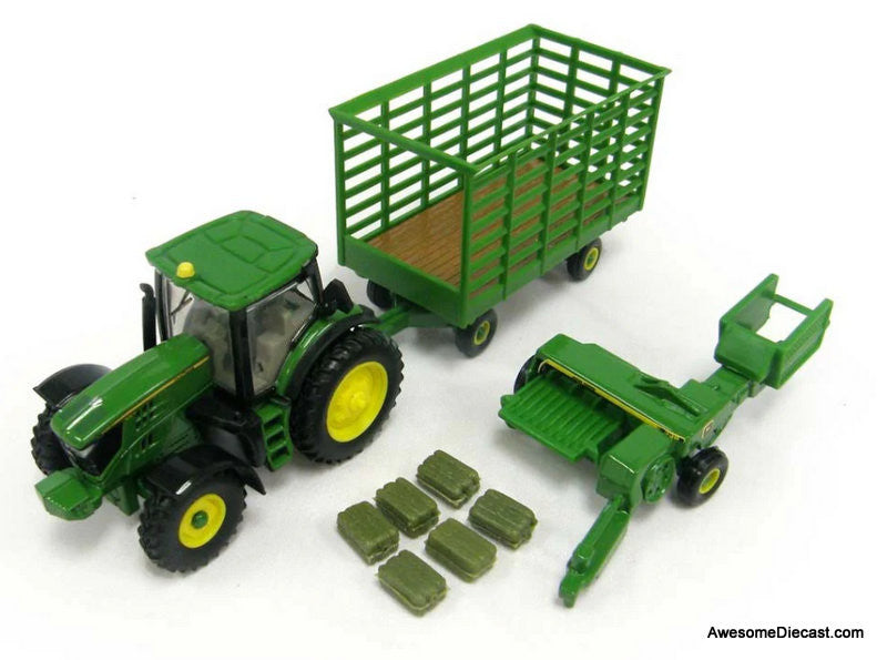 John Deere 6210R Haying Set w/338 Square Baler & Bale Wagon 1:64 Diecast Model Vehicle by ERTL