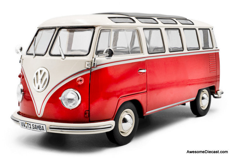 1962 Volkswagen T1 Samba, Red/White 1:18 Diecast Model Vehicle by Solido