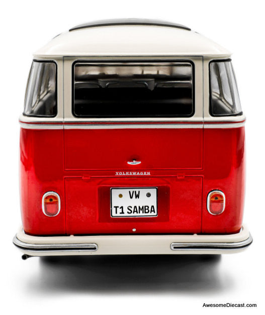 1962 Volkswagen T1 Samba, Red/White 1:18 Diecast Model Vehicle by Solido