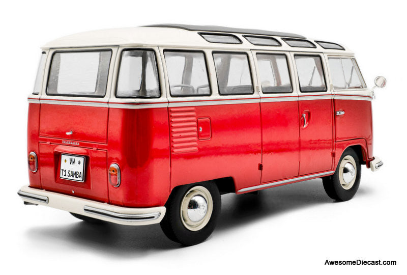 1962 Volkswagen T1 Samba, Red/White 1:18 Diecast Model Vehicle by Solido