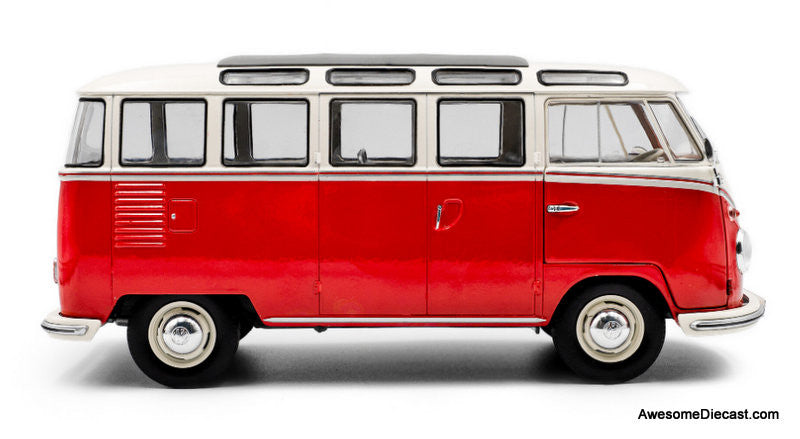 1962 Volkswagen T1 Samba, Red/White 1:18 Diecast Model Vehicle by Solido