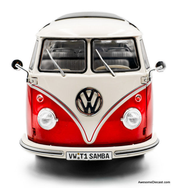 1962 Volkswagen T1 Samba, Red/White 1:18 Diecast Model Vehicle by Solido