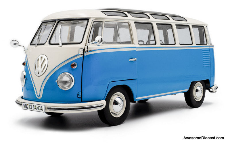 1962 Volkswagen T1 Samba, Blue/White 1:18 Diecast Model Vehicle by Solido