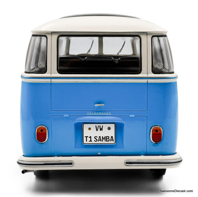 1962 Volkswagen T1 Samba, Blue/White 1:18 Diecast Model Vehicle by Solido