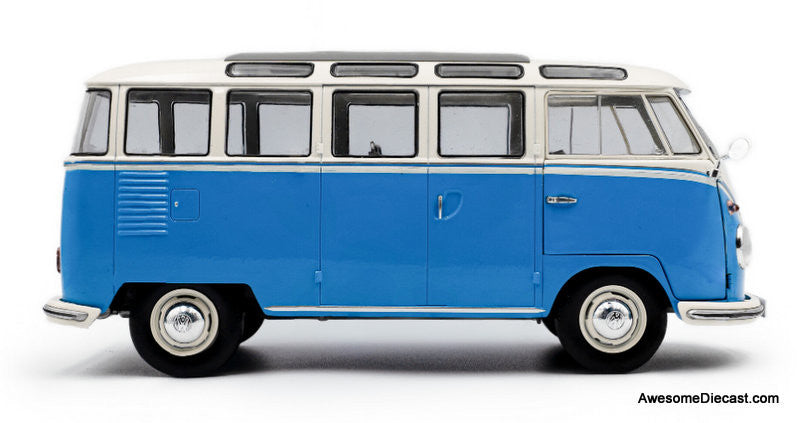 1962 Volkswagen T1 Samba, Blue/White 1:18 Diecast Model Vehicle by Solido