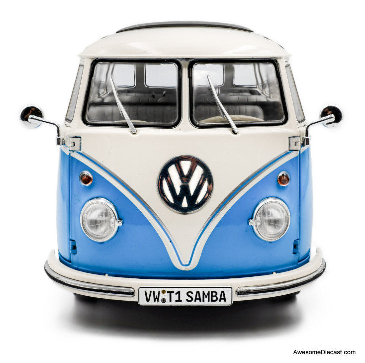 1962 Volkswagen T1 Samba, Blue/White 1:18 Diecast Model Vehicle by Solido