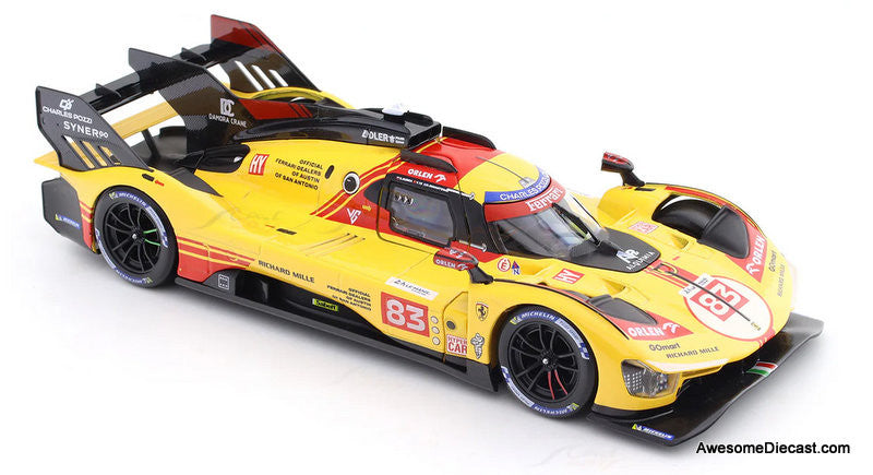 Ferrari 499P #83 2024 Le Mans Hyper Car, Yellow 1:18 Diecast Model Car by Burago
