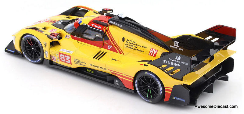 Ferrari 499P #83 2024 Le Mans Hyper Car, Yellow 1:18 Diecast Model Car by Burago