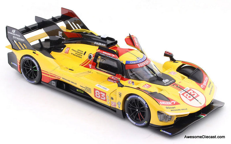 Ferrari 499P #83 2024 Le Mans Hyper Car, Yellow 1:18 Diecast Model Car by Burago
