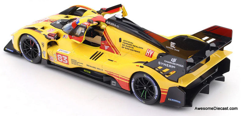 Ferrari 499P #83 2024 Le Mans Hyper Car, Yellow 1:18 Diecast Model Car by Burago