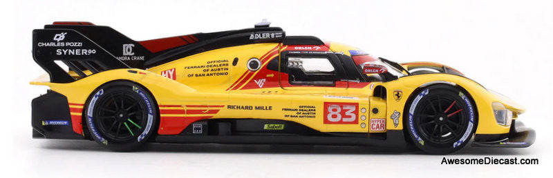 Ferrari 499P #83 2024 Le Mans Hyper Car, Yellow 1:18 Diecast Model Car by Burago
