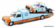 1973 Chevrolet C30 Wedge Truck & 1978 Chevrolet Silverado 10 Bedless: Gulf Livery 1:64 Diecast Model Truck by M2 Machines