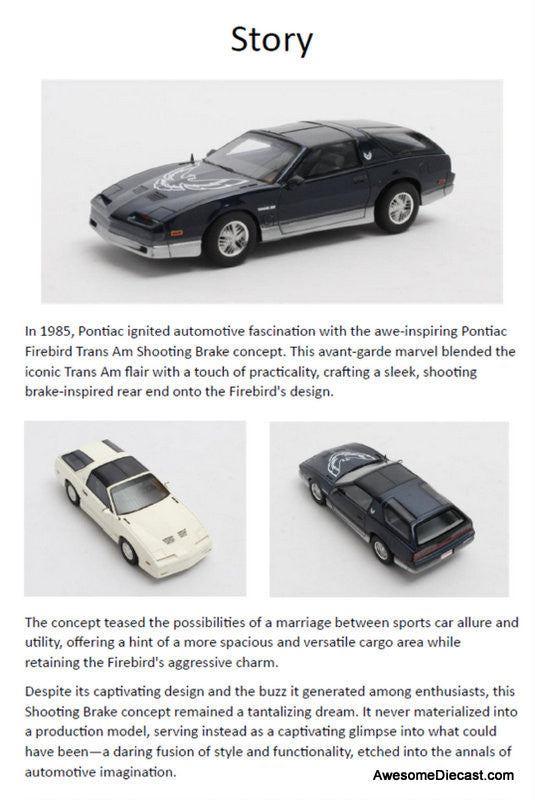 1985 Pontiac Firebird Trans Am Shooting Brake Concept (Open Top) Dark Blue 1:43 Resin Cast Model Car by Matrix