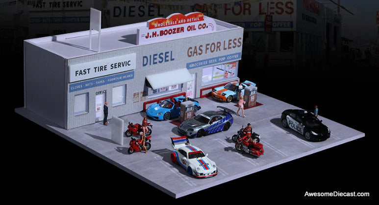 ミニカー American Diorama 1:24 Gas Station Dioram American Diorama X G-Fans - Japan Gas Station with LED Lights and