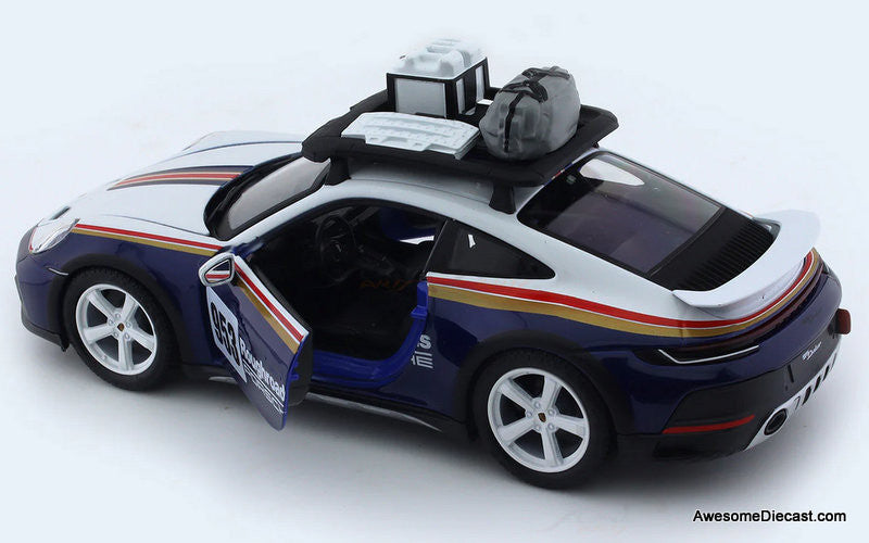 Porsche 911 (992) #953 Dakar Rally Blue/White 1:24 Diecast Model Car by Burago
